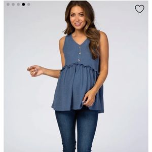 Pink Blush Maternity - 	Blue Waffle Knit Peplum Sleeveless Maternity